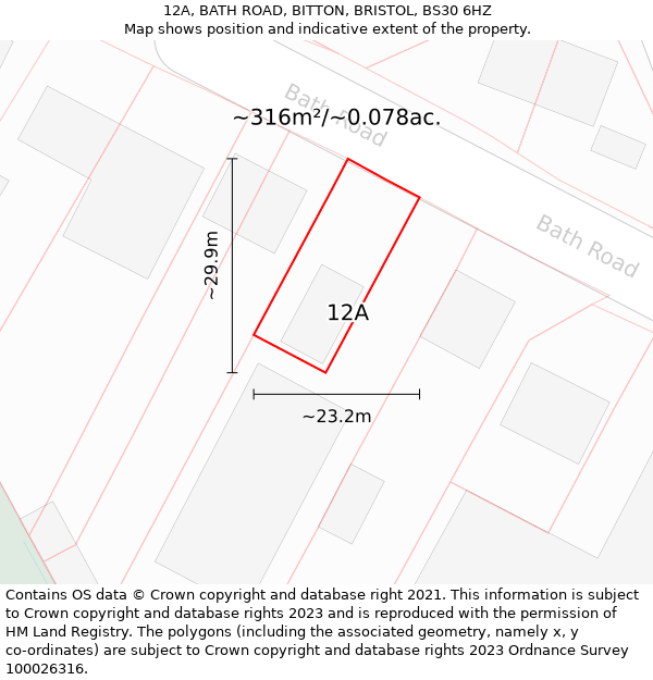 12A, BATH ROAD, BITTON, BRISTOL, BS30 6HZ: Plot and title map