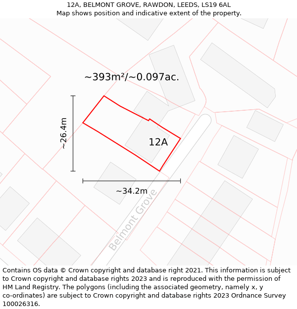 12A, BELMONT GROVE, RAWDON, LEEDS, LS19 6AL: Plot and title map