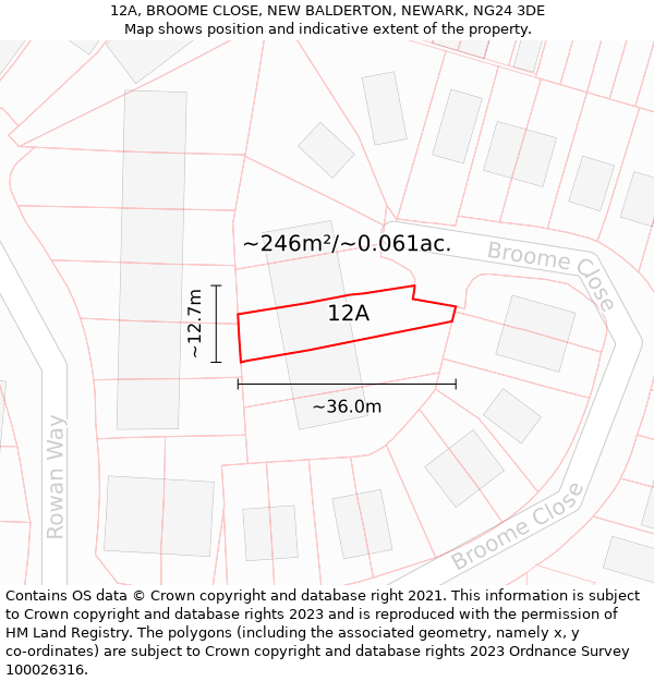 12A, BROOME CLOSE, NEW BALDERTON, NEWARK, NG24 3DE: Plot and title map