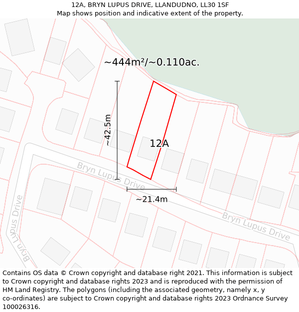 12A, BRYN LUPUS DRIVE, LLANDUDNO, LL30 1SF: Plot and title map