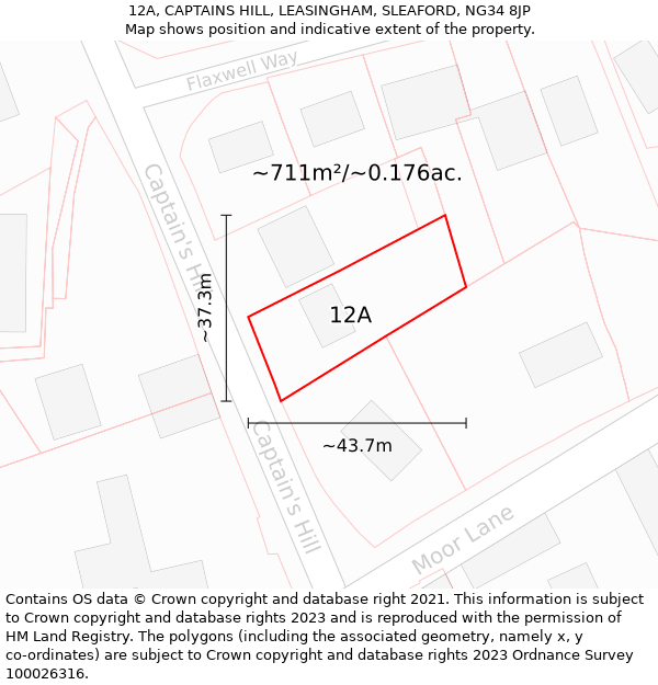 12A, CAPTAINS HILL, LEASINGHAM, SLEAFORD, NG34 8JP: Plot and title map