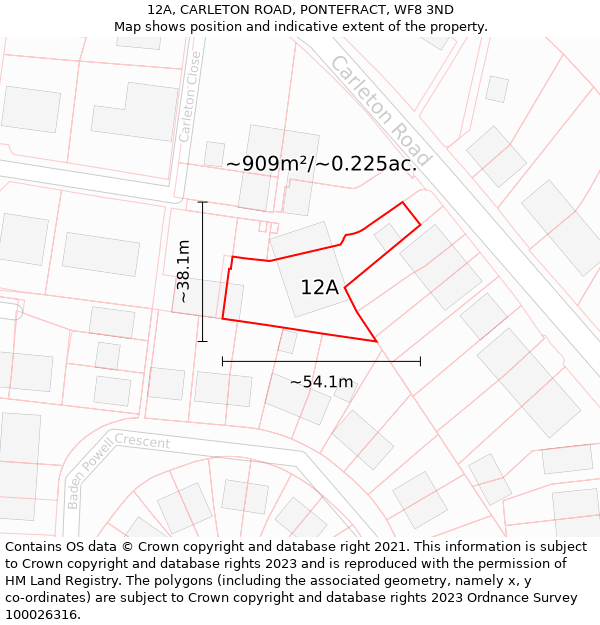 12A, CARLETON ROAD, PONTEFRACT, WF8 3ND: Plot and title map