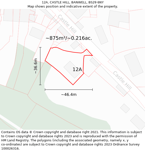 12A, CASTLE HILL, BANWELL, BS29 6NY: Plot and title map