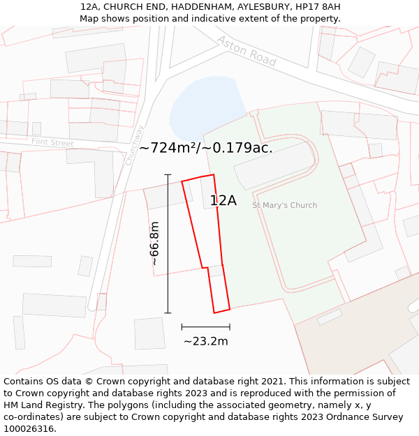 12A, CHURCH END, HADDENHAM, AYLESBURY, HP17 8AH: Plot and title map