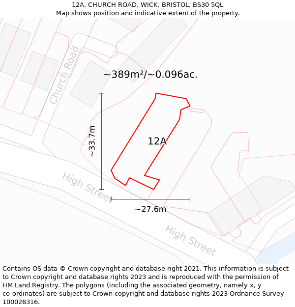 12A, CHURCH ROAD, WICK, BRISTOL, BS30 5QL: Plot and title map