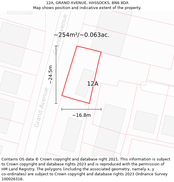 12A, GRAND AVENUE, HASSOCKS, BN6 8DA: Plot and title map