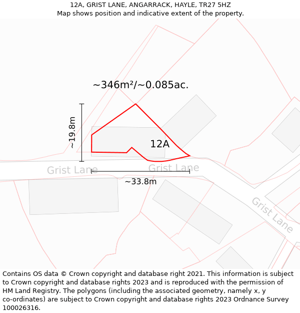 12A, GRIST LANE, ANGARRACK, HAYLE, TR27 5HZ: Plot and title map