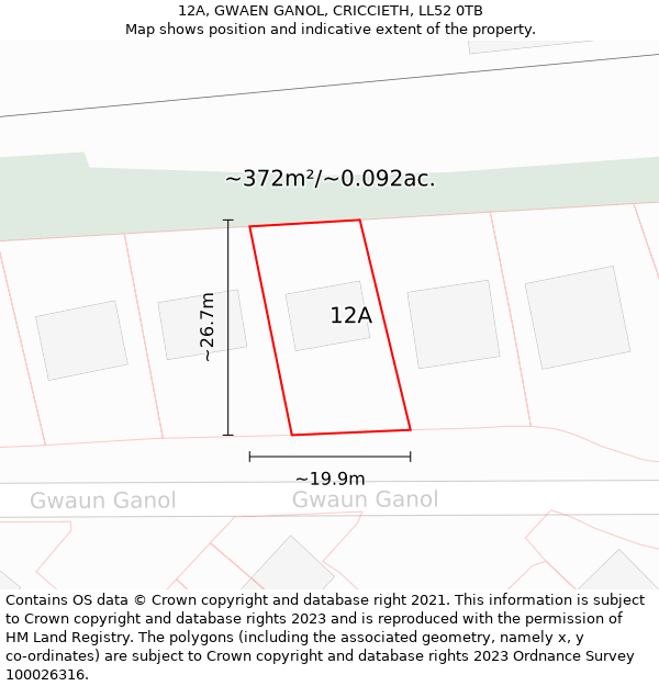 12A, GWAEN GANOL, CRICCIETH, LL52 0TB: Plot and title map