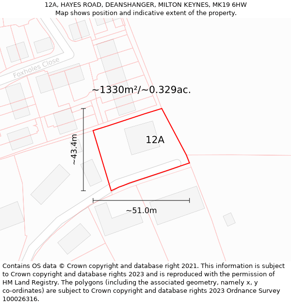 12A, HAYES ROAD, DEANSHANGER, MILTON KEYNES, MK19 6HW: Plot and title map