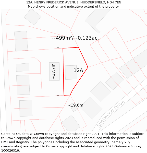 12A, HENRY FREDERICK AVENUE, HUDDERSFIELD, HD4 7EN: Plot and title map