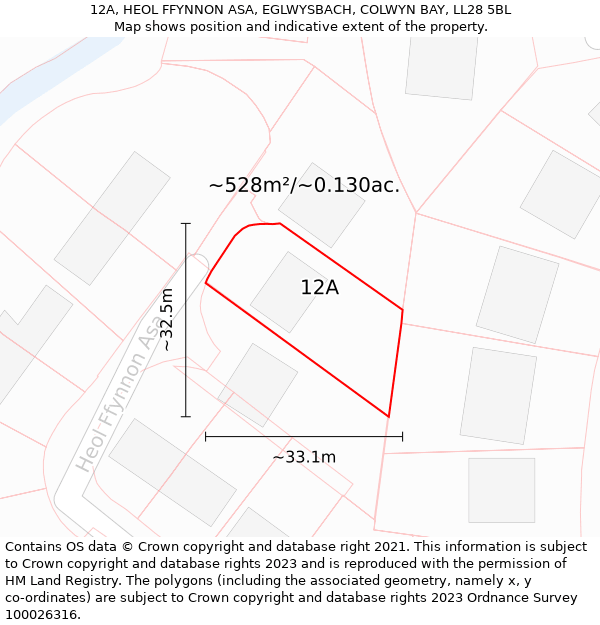 12A, HEOL FFYNNON ASA, EGLWYSBACH, COLWYN BAY, LL28 5BL: Plot and title map