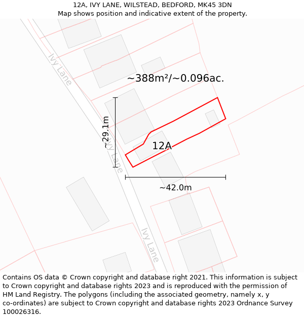 12A, IVY LANE, WILSTEAD, BEDFORD, MK45 3DN: Plot and title map