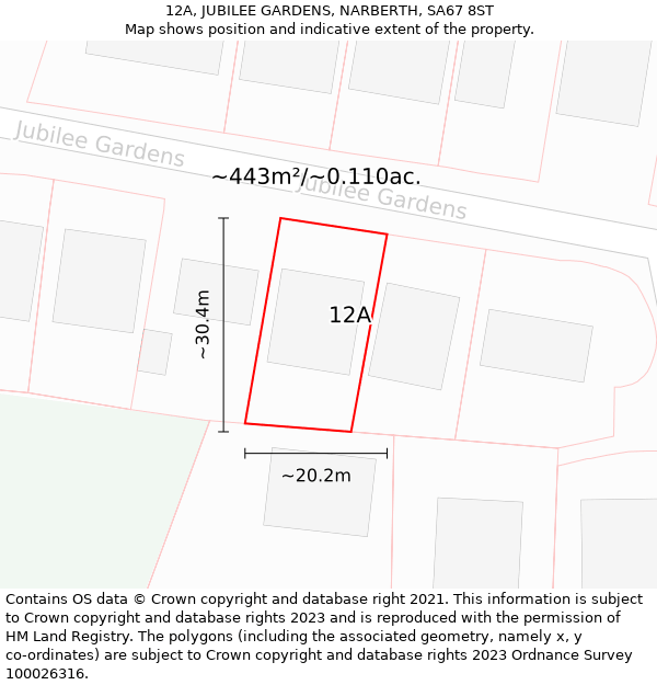 12A, JUBILEE GARDENS, NARBERTH, SA67 8ST: Plot and title map