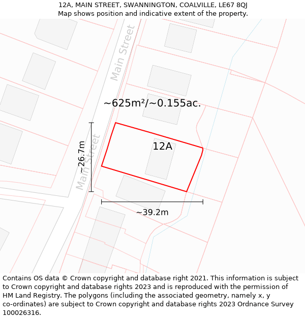 12A, MAIN STREET, SWANNINGTON, COALVILLE, LE67 8QJ: Plot and title map