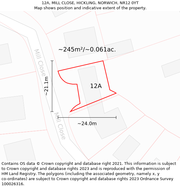 12A, MILL CLOSE, HICKLING, NORWICH, NR12 0YT: Plot and title map