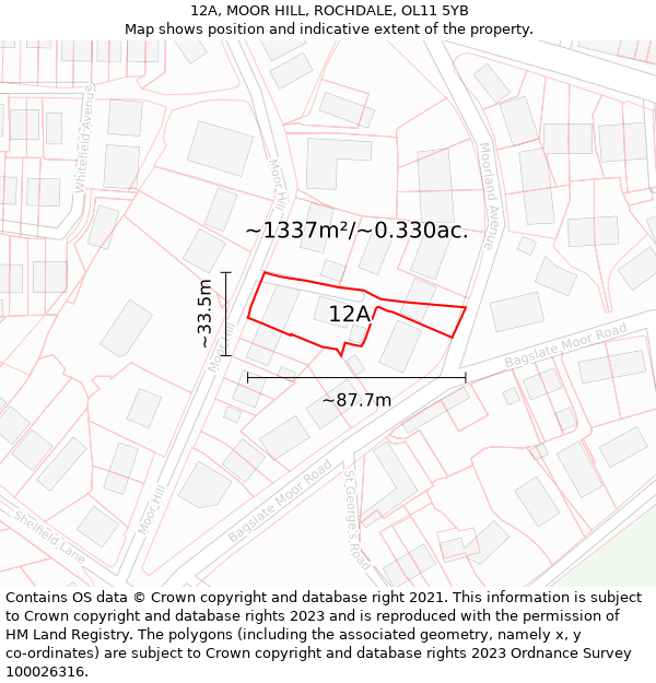 12A, MOOR HILL, ROCHDALE, OL11 5YB: Plot and title map