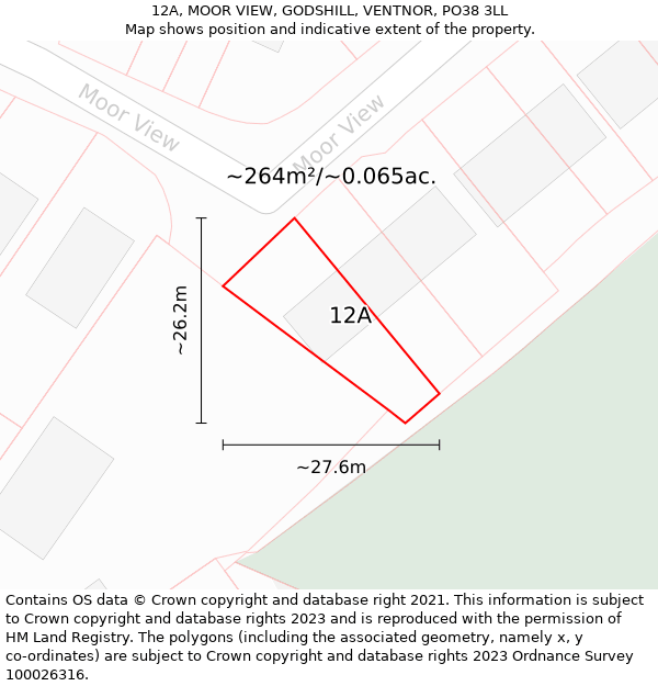 12A, MOOR VIEW, GODSHILL, VENTNOR, PO38 3LL: Plot and title map