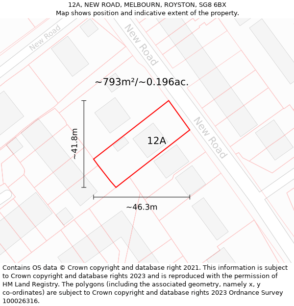 12A, NEW ROAD, MELBOURN, ROYSTON, SG8 6BX: Plot and title map