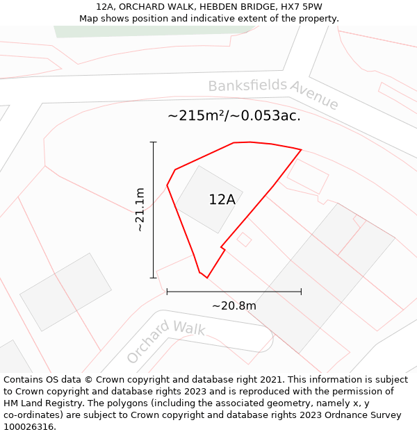 12A, ORCHARD WALK, HEBDEN BRIDGE, HX7 5PW: Plot and title map