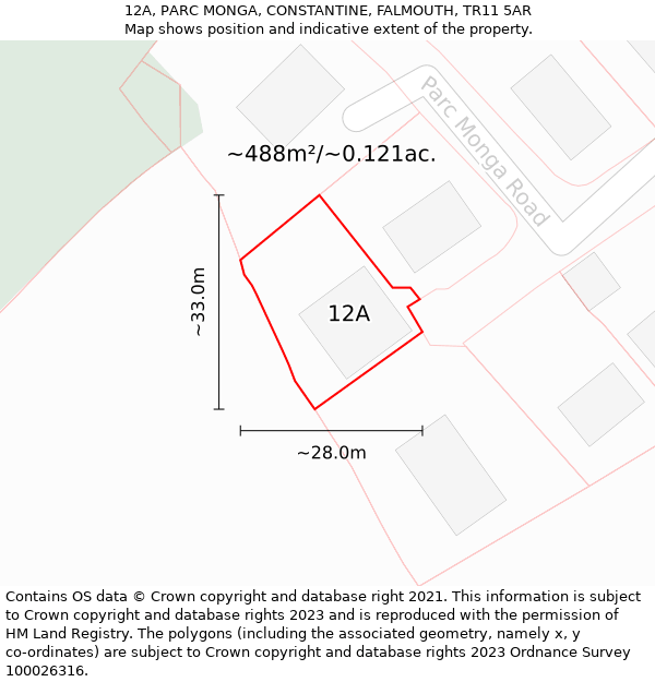 12A, PARC MONGA, CONSTANTINE, FALMOUTH, TR11 5AR: Plot and title map