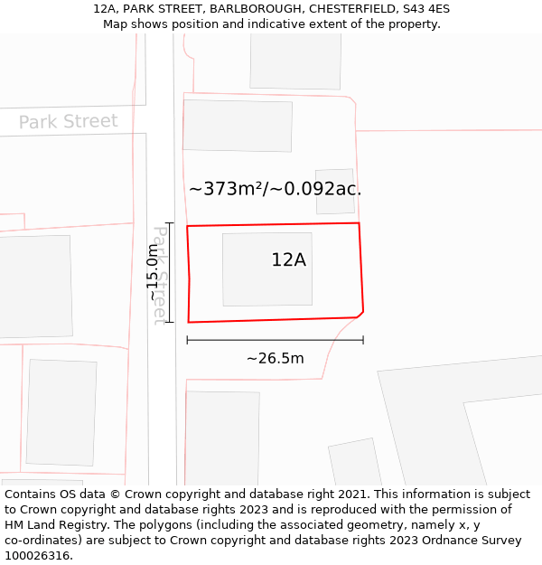 12A, PARK STREET, BARLBOROUGH, CHESTERFIELD, S43 4ES: Plot and title map