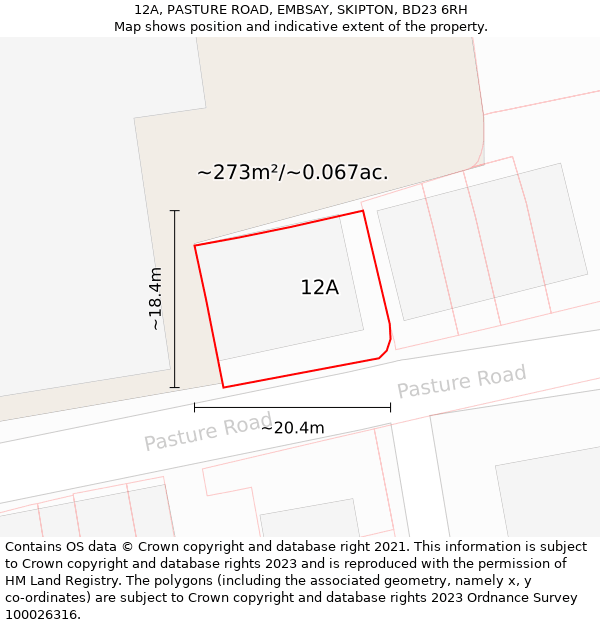 12A, PASTURE ROAD, EMBSAY, SKIPTON, BD23 6RH: Plot and title map