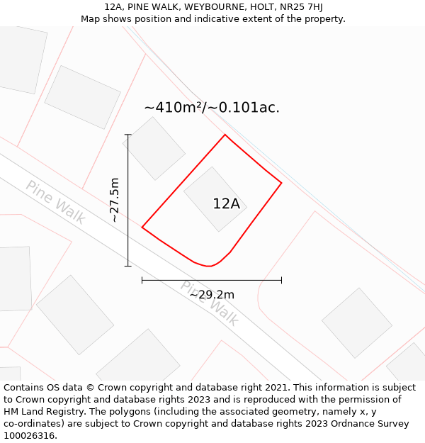 12A, PINE WALK, WEYBOURNE, HOLT, NR25 7HJ: Plot and title map