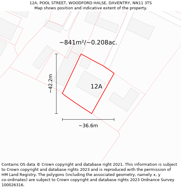 12A, POOL STREET, WOODFORD HALSE, DAVENTRY, NN11 3TS: Plot and title map