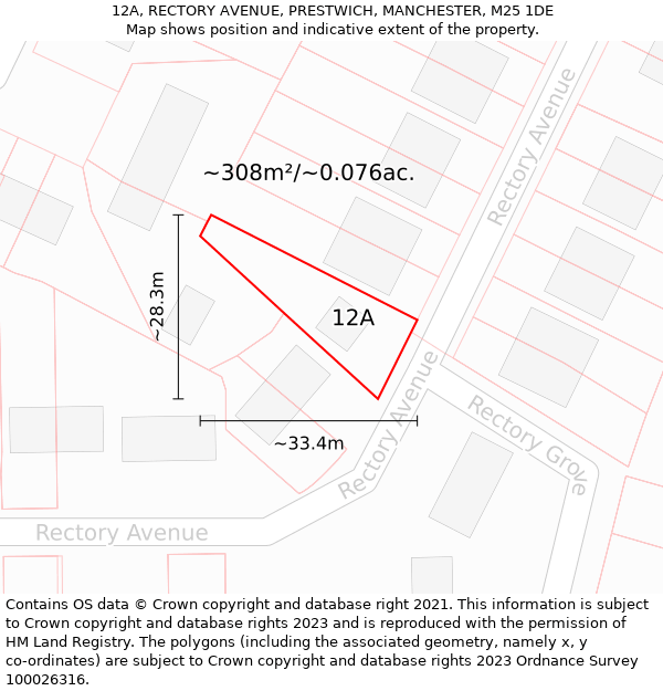 12A, RECTORY AVENUE, PRESTWICH, MANCHESTER, M25 1DE: Plot and title map