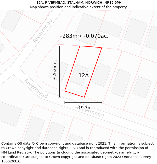 12A, RIVERMEAD, STALHAM, NORWICH, NR12 9PH: Plot and title map