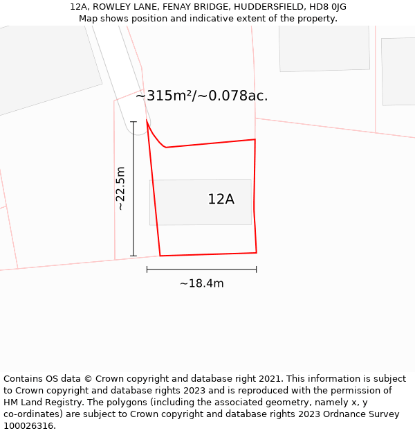 12A, ROWLEY LANE, FENAY BRIDGE, HUDDERSFIELD, HD8 0JG: Plot and title map