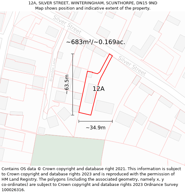 12A, SILVER STREET, WINTERINGHAM, SCUNTHORPE, DN15 9ND: Plot and title map