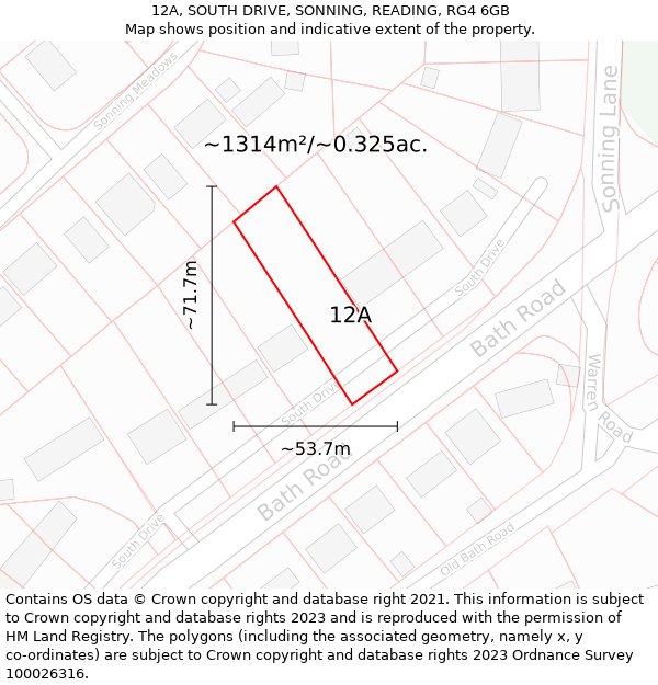 12A, SOUTH DRIVE, SONNING, READING, RG4 6GB: Plot and title map