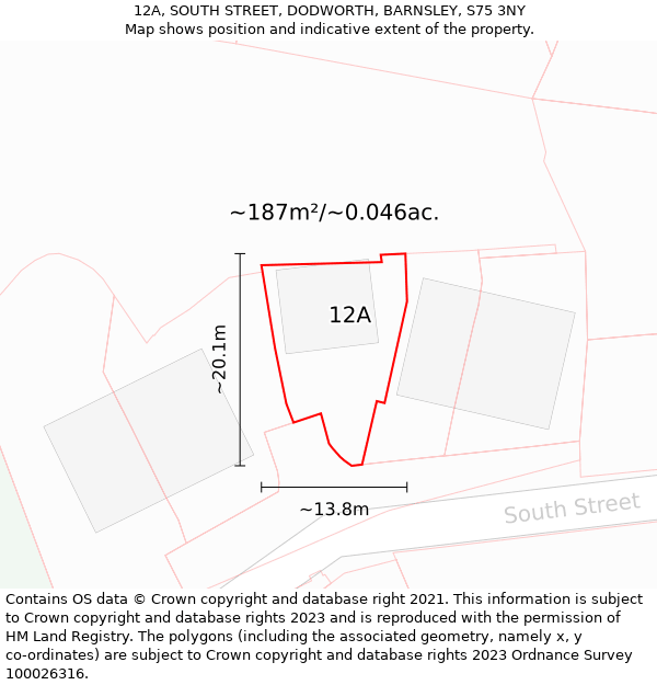 12A, SOUTH STREET, DODWORTH, BARNSLEY, S75 3NY: Plot and title map