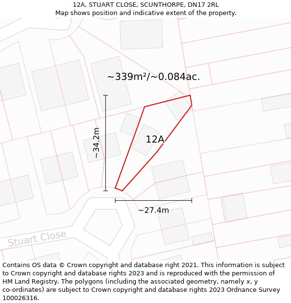 12A, STUART CLOSE, SCUNTHORPE, DN17 2RL: Plot and title map