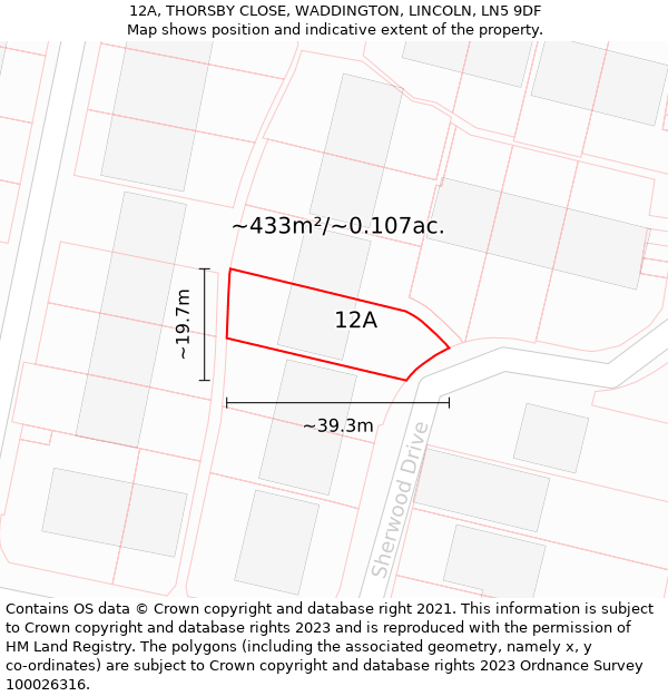 12A, THORSBY CLOSE, WADDINGTON, LINCOLN, LN5 9DF: Plot and title map