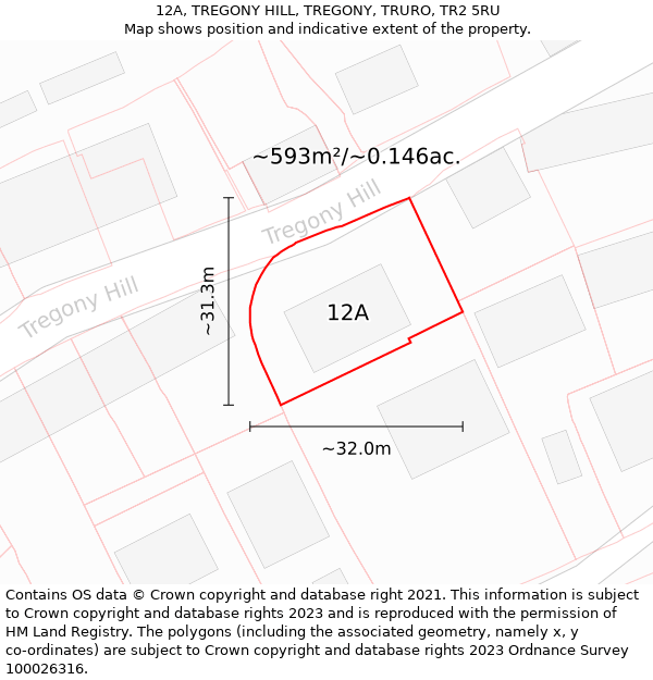 12A, TREGONY HILL, TREGONY, TRURO, TR2 5RU: Plot and title map