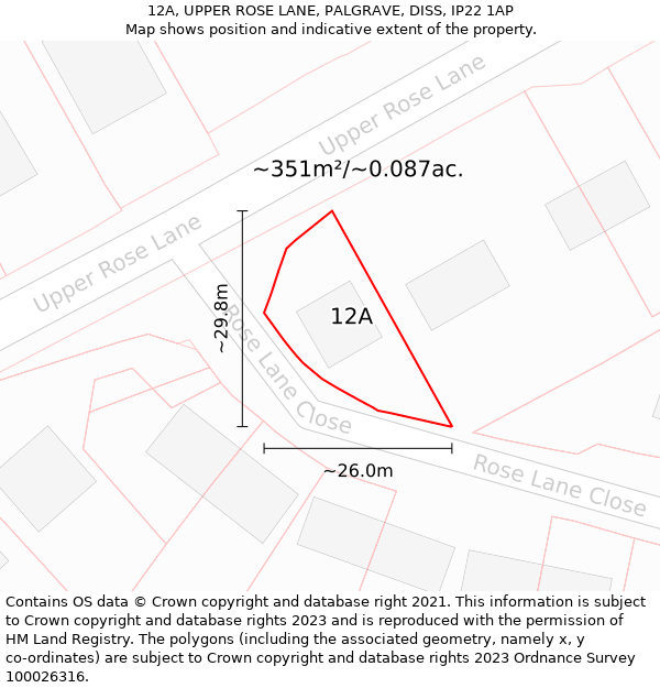 12A, UPPER ROSE LANE, PALGRAVE, DISS, IP22 1AP: Plot and title map