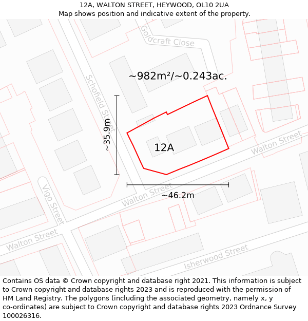 12A, WALTON STREET, HEYWOOD, OL10 2UA: Plot and title map