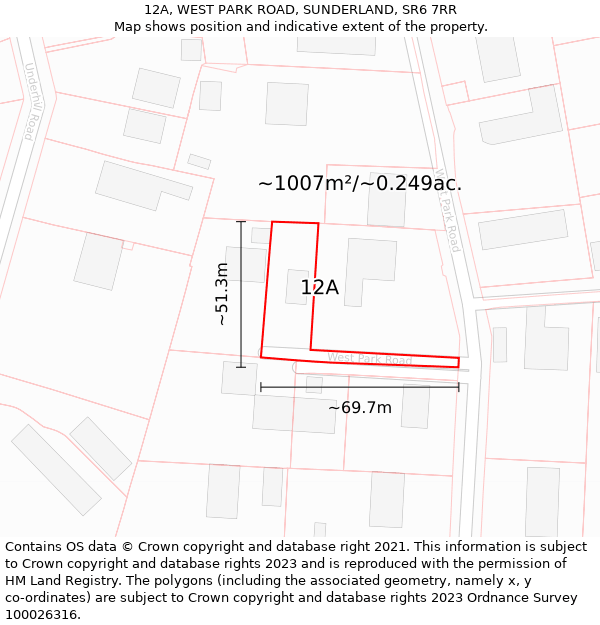 12A, WEST PARK ROAD, SUNDERLAND, SR6 7RR: Plot and title map