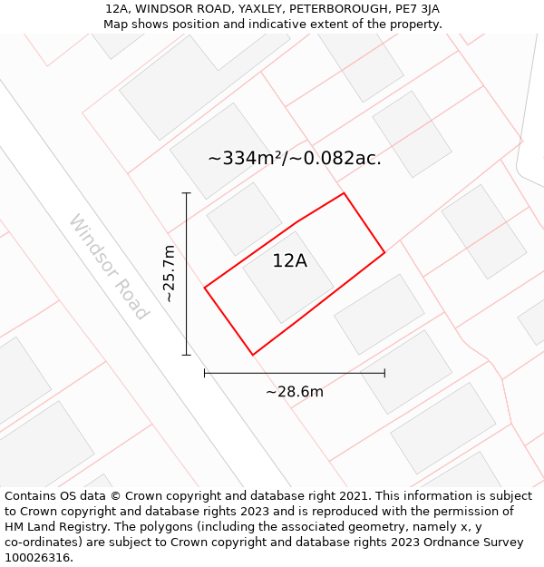 12A, WINDSOR ROAD, YAXLEY, PETERBOROUGH, PE7 3JA: Plot and title map