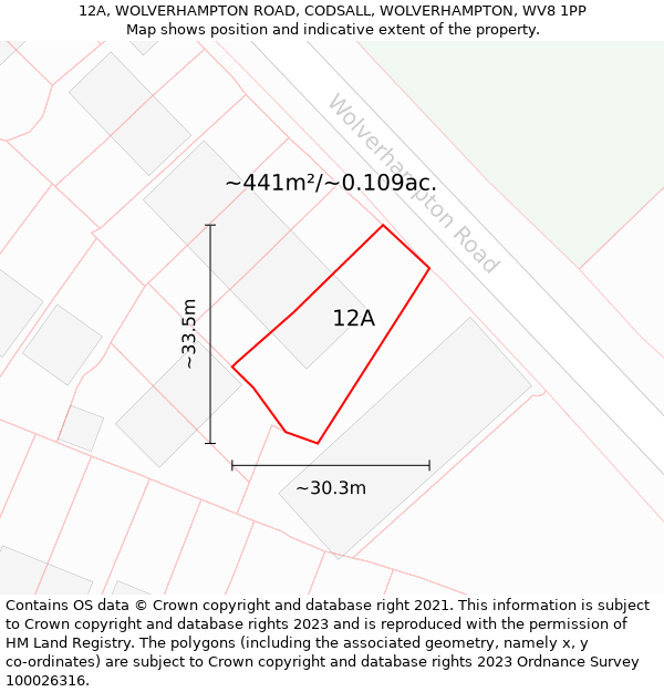 12A, WOLVERHAMPTON ROAD, CODSALL, WOLVERHAMPTON, WV8 1PP: Plot and title map