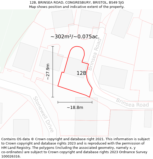 12B, BRINSEA ROAD, CONGRESBURY, BRISTOL, BS49 5JG: Plot and title map