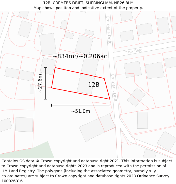 12B, CREMERS DRIFT, SHERINGHAM, NR26 8HY: Plot and title map