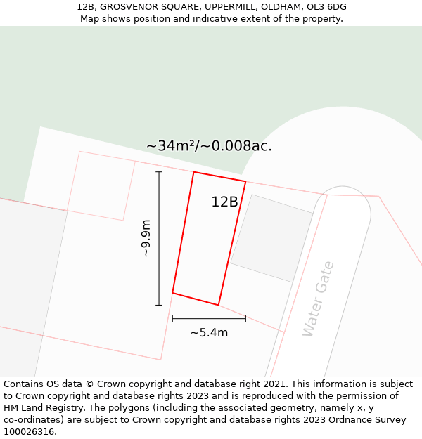 12B, GROSVENOR SQUARE, UPPERMILL, OLDHAM, OL3 6DG: Plot and title map