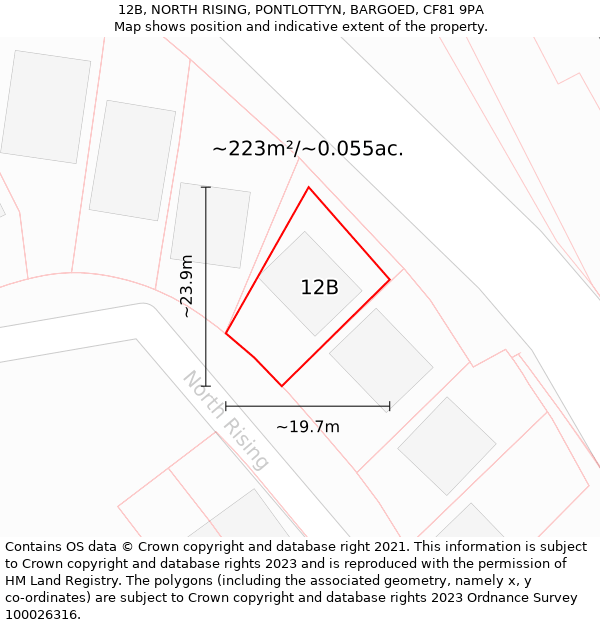 12B, NORTH RISING, PONTLOTTYN, BARGOED, CF81 9PA: Plot and title map