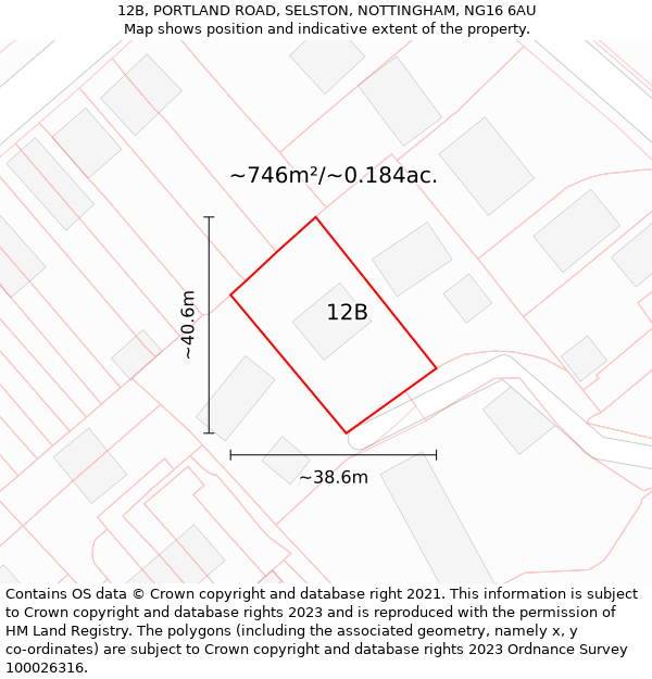 12B, PORTLAND ROAD, SELSTON, NOTTINGHAM, NG16 6AU: Plot and title map