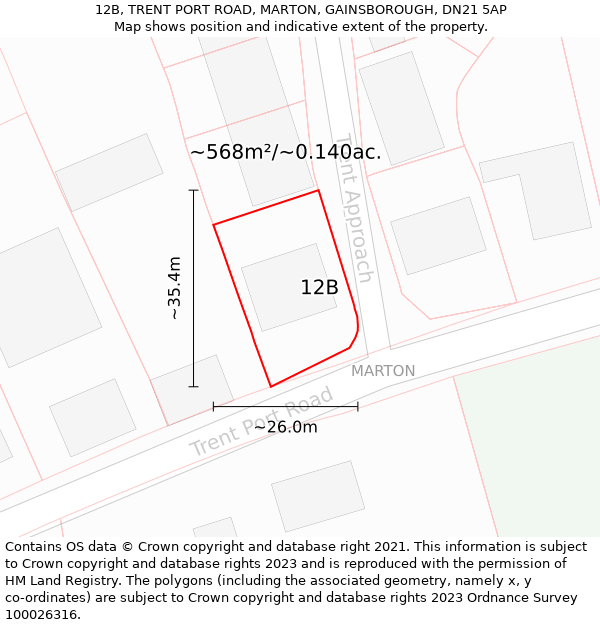 12B, TRENT PORT ROAD, MARTON, GAINSBOROUGH, DN21 5AP: Plot and title map