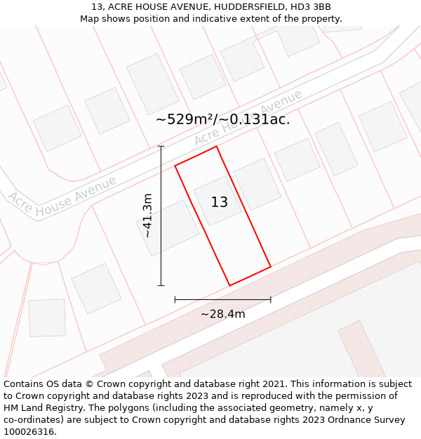 13, ACRE HOUSE AVENUE, HUDDERSFIELD, HD3 3BB: Plot and title map