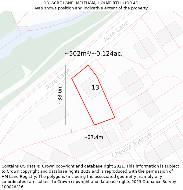 13, ACRE LANE, MELTHAM, HOLMFIRTH, HD9 4DJ: Plot and title map